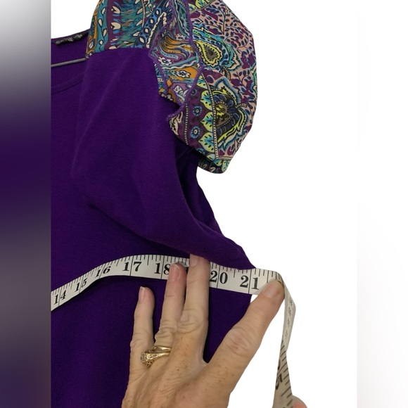 Elliott & Vine lovely purple blouse, sheer print bell sleeves, sz L, worn once - Picture 6 of 8